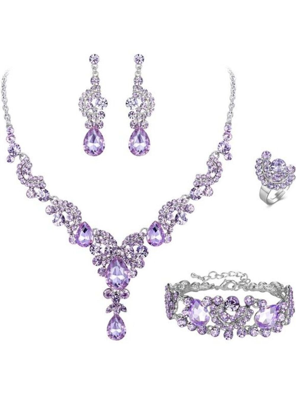 Rhinestone Bridal Necklace Earrings Set Wedding Jewelry Floral Teardrop Jewelry